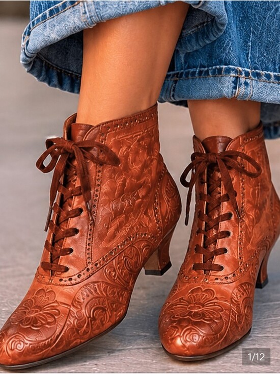 Perry Ellis Shoes - Vintage Perry Ellis Lace-Up Leather Ankle Boots Victorian-inspired design